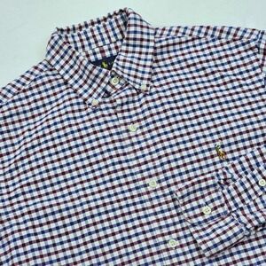 Ralph Lauren Shirt Mens Medium Plaid Gingham Flesh Pony Logo Preppy Ivy Oxford